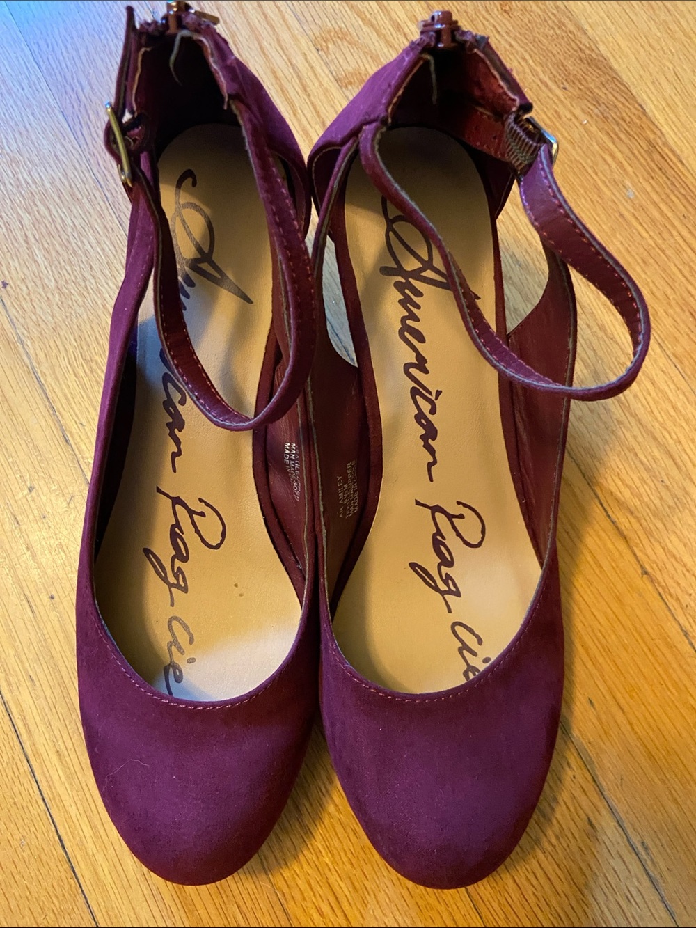 American Rag Burgundy Suede Ankle-Strap Heels - Picture 2 of 11